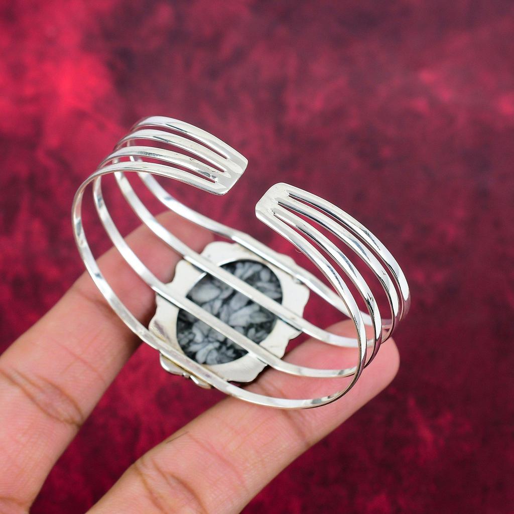 Браслет Pinolith из цельного стерлингового серебра 925 пробы, браслет ручной работы с драгоценными камнями, на День памяти