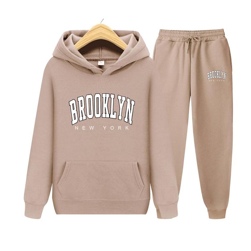 Женский комплект с капюшоном и длинными рукавами Brooklyn New York, качественная одежда с принтом, классический простой спортивный костюм, универсальная одежда в стиле Харадзюку