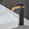 Tuqiu Gold and Black Bathroom Faucet Waterfall Faucet Basin Faucet Bathroom Basin Faucet Mixer Tap Hot and Cold Sink Faucet