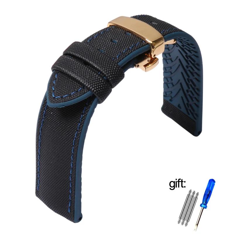 Waterproof Nylon Silicone Rubber Soled Watchbands For Wanguo Mido Helmsman Bainianling Citizen Men's Watch Strap 20mm 22mm 24mm