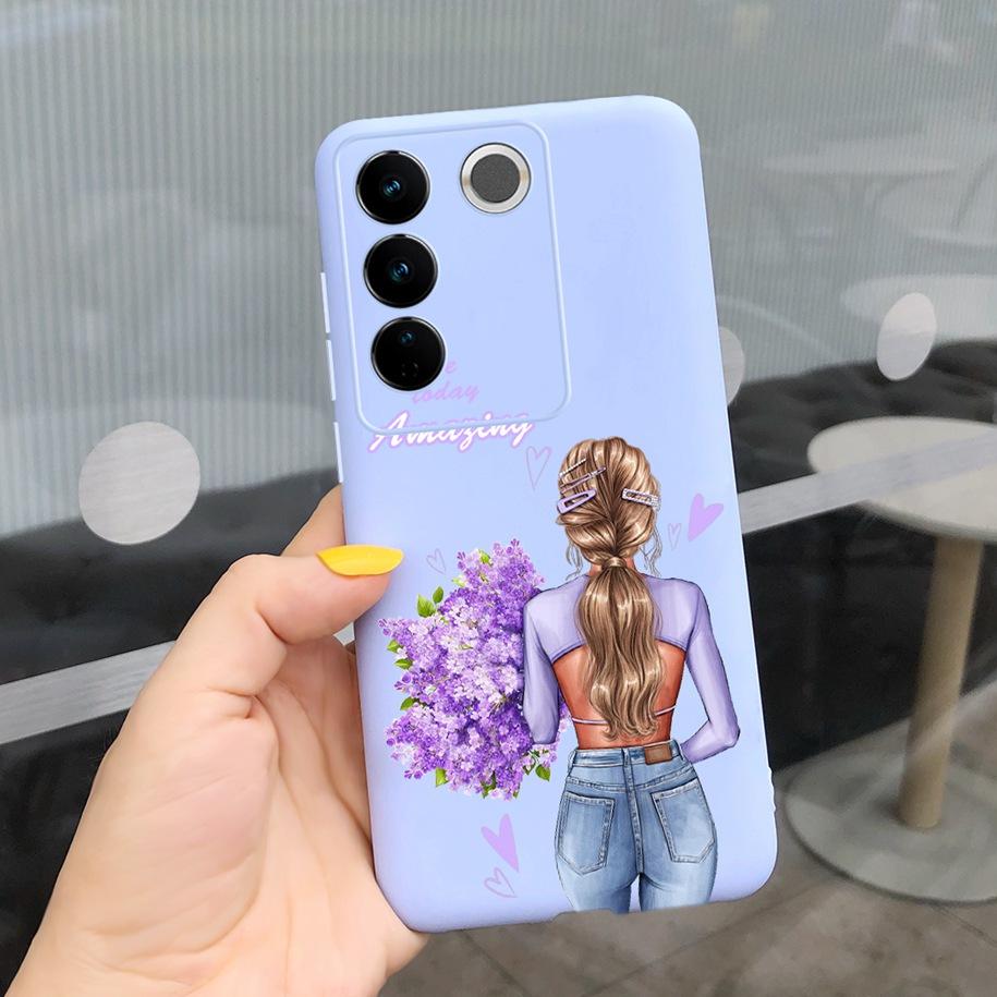 Чехол для Vivo V27 Pro Задняя крышка для Vivo V27e Модный чехол-фунда конфетного цвета с рисунком для Vivo V27 5G V 27e V27Pro V2237 V2230 Мягкий чехол