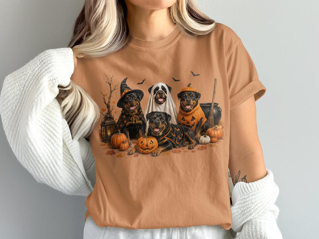 Rottweiler Halloween T-Shirt, Spooky Cute Ghost Witch Dog Graphic Tee, Fall Autumn Trick or Treat Dog Mom Gift, Rottie Lover Apparel