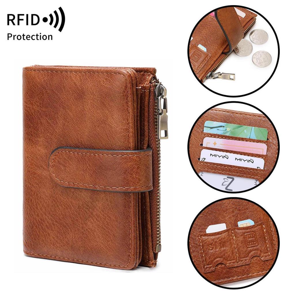 Женский кожаный кошелек-трифолд с защитой от RFID и множеством отделений для карт - Ретро европейский и американский стиль