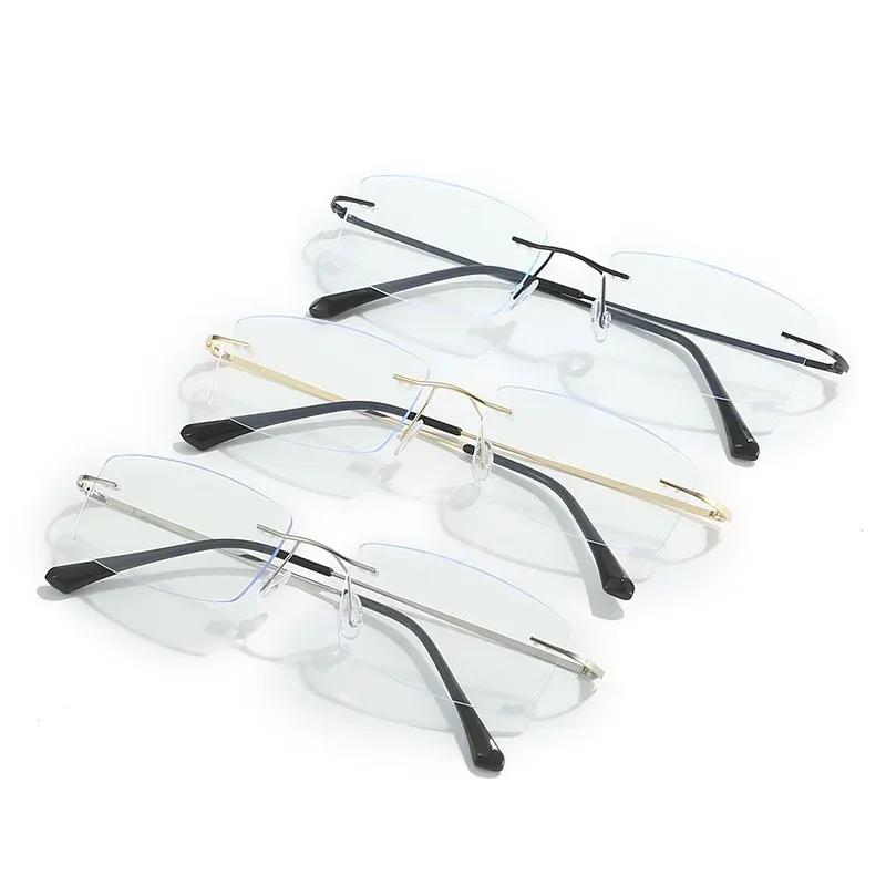 Men Ultra Light Myopia Glasses Small Square Frameless Anti-Blue Light Near Sight Glasses Ultra Light Unisex Short Sight Glasses