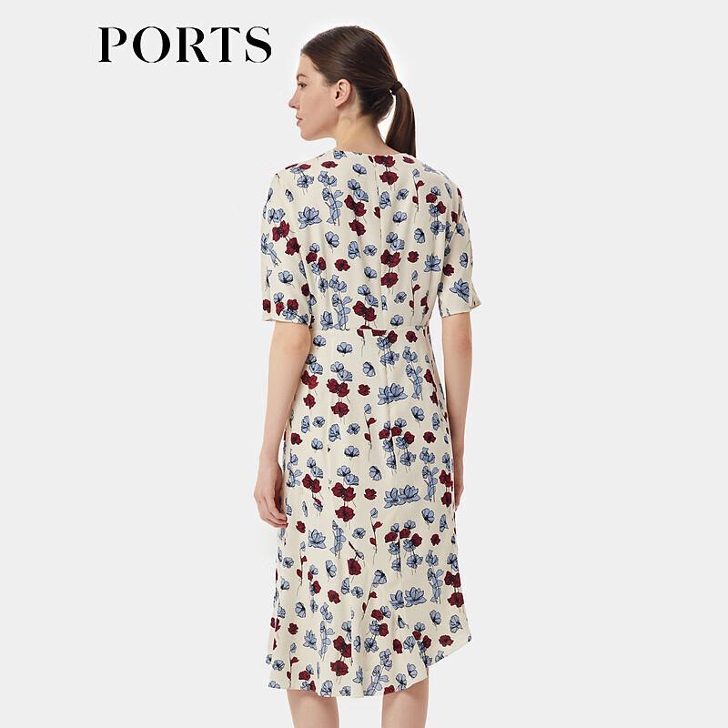 PORTS 2024 S/S White Blue Print A-line Midi Dress