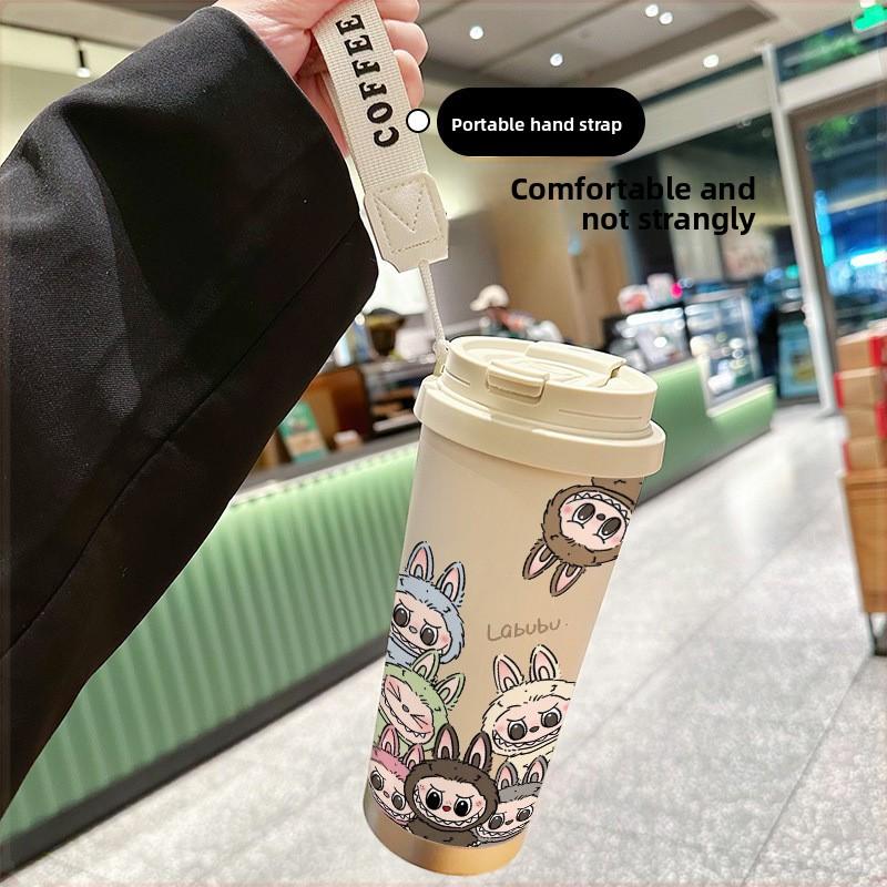 Large Capacity 316 Stainless Steel High Value Double Drink Thermos Cup Seven Labubu Cloth Straw Car Coffee Cup