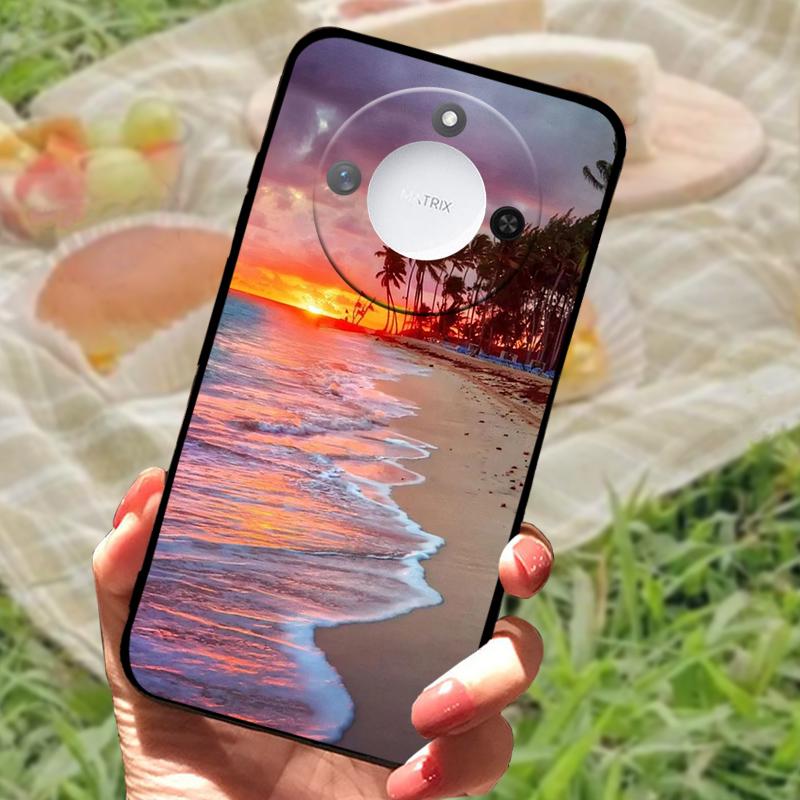 For Huawei Honor X60 Case Flowers Painted Cover Black Silicone Soft TPU Phone Case For Honor X60 Protective Shell Bumper