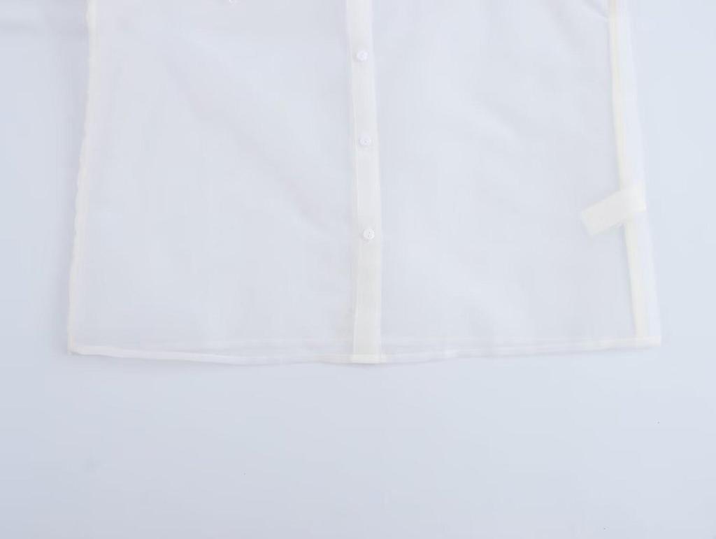 2024 Autumn Women's European-American Style Organza Flower See-Through Shirt