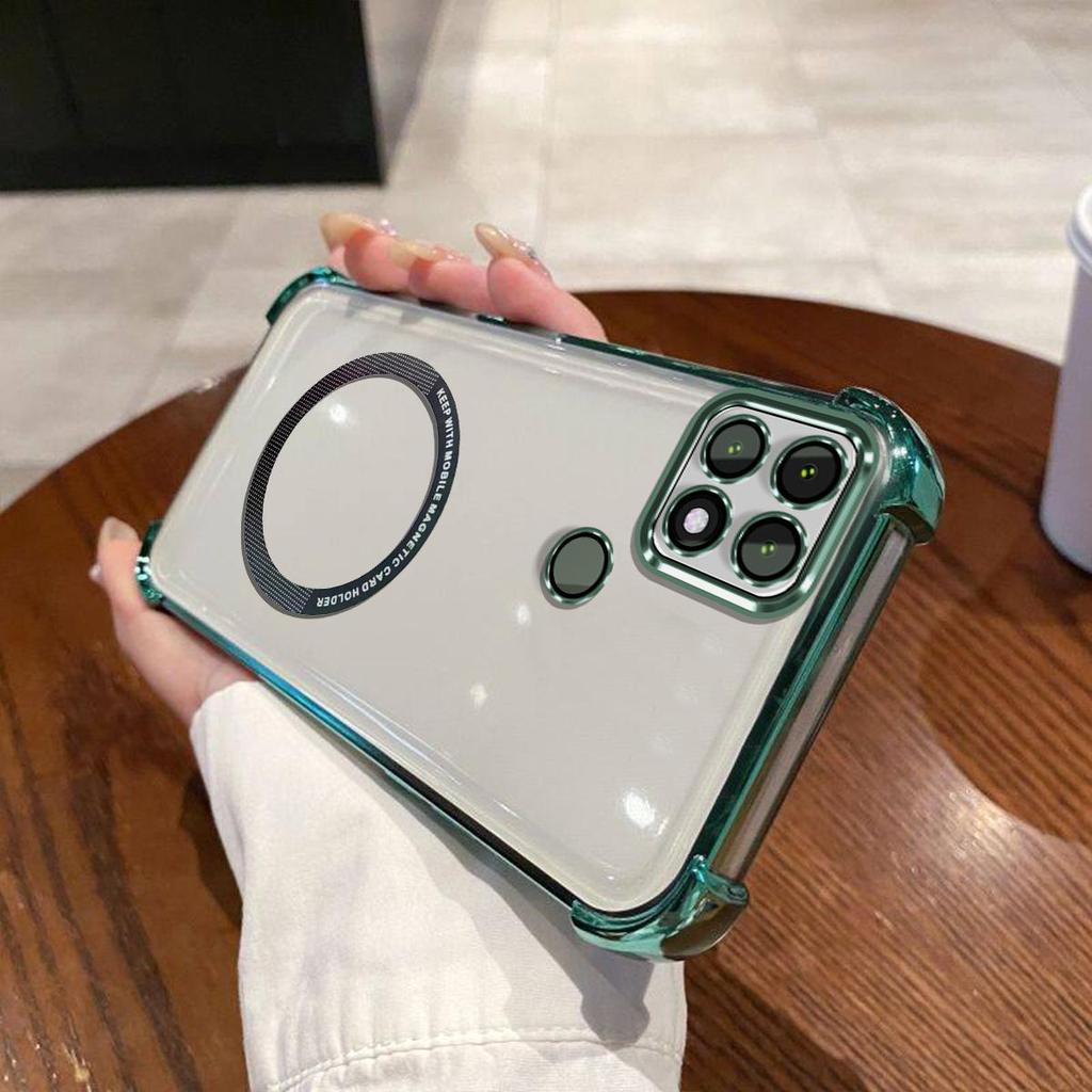Чехол для OPPO A15s, A15 Прозрачный Магнитный Корпус Гальванизированная Рамка Камеры Чехол для Телефона