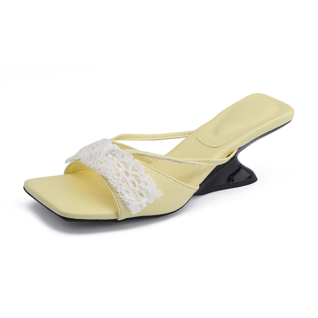 2025 Summer New High-heeled Sandals Women Are Not Tired of Foot Temperament Square Head Cool Slippers Women Wear High-end Slippers Women