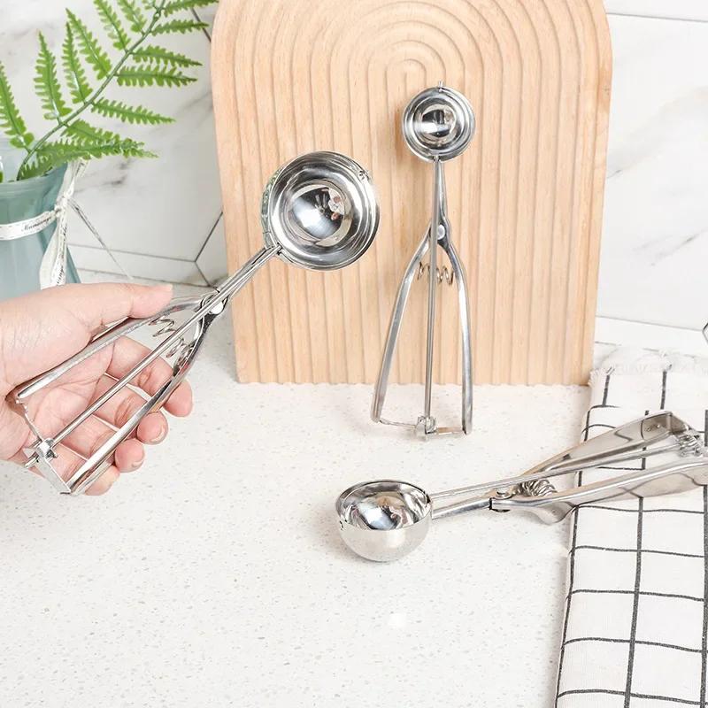 Ice Cream Scoop Stainless Steel Cookie Dough Spoon Fruit Potato Watermelon Digging Ball Spring Handle Scoop Kitchen Accessories