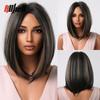 Synthetic Bob Hair Wig with Bangs Ombre Platinum Blonde Cosplay Wigs for Women Short Heat Resistant Female Daily Lolita Wavy Wig