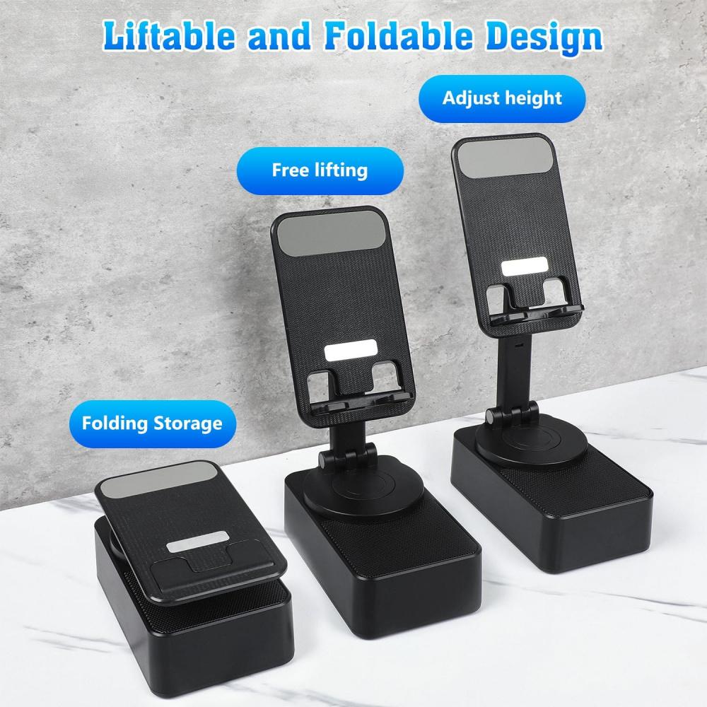 Wireless Induction Audio Bluetooth Speaker,5in1 Phone Holder Emergency Rechargeable with Colorful Ambient Light,Bluetooth Audio Power Bank Bracket