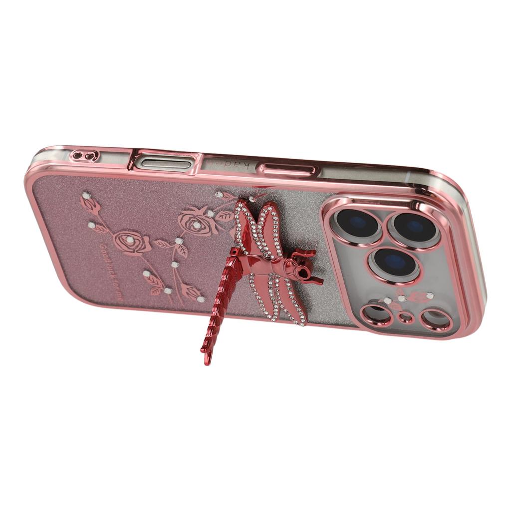 KADEM For iPhone 17 Pro Max Case Dragonfly Kickstand TPU Flowers Glitter Phone Cover