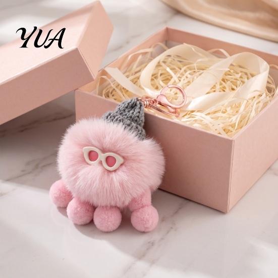 Fluffy Octopus Keychain Plush Keychain, Fuzzy Stuffed Sea Animal Bag Charm, Hanging Charm Knit Hat with Keyring for Backpacks and Handbags Small