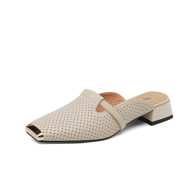 Новые женские сандалии из натуральной кожи с квадратным носком, удобные повседневные тапочки для лета, низкие каблуки, тапочки Muller, летняя обувь для женщин