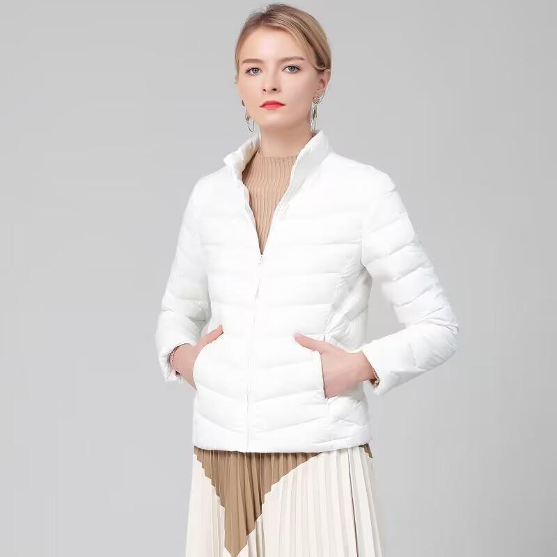 Lightweight White Duck Down Winter Women's Short Style New Solid Color Down Jacket Slim Fitting and Slim Standing Collar Lightweight Jacket Trend