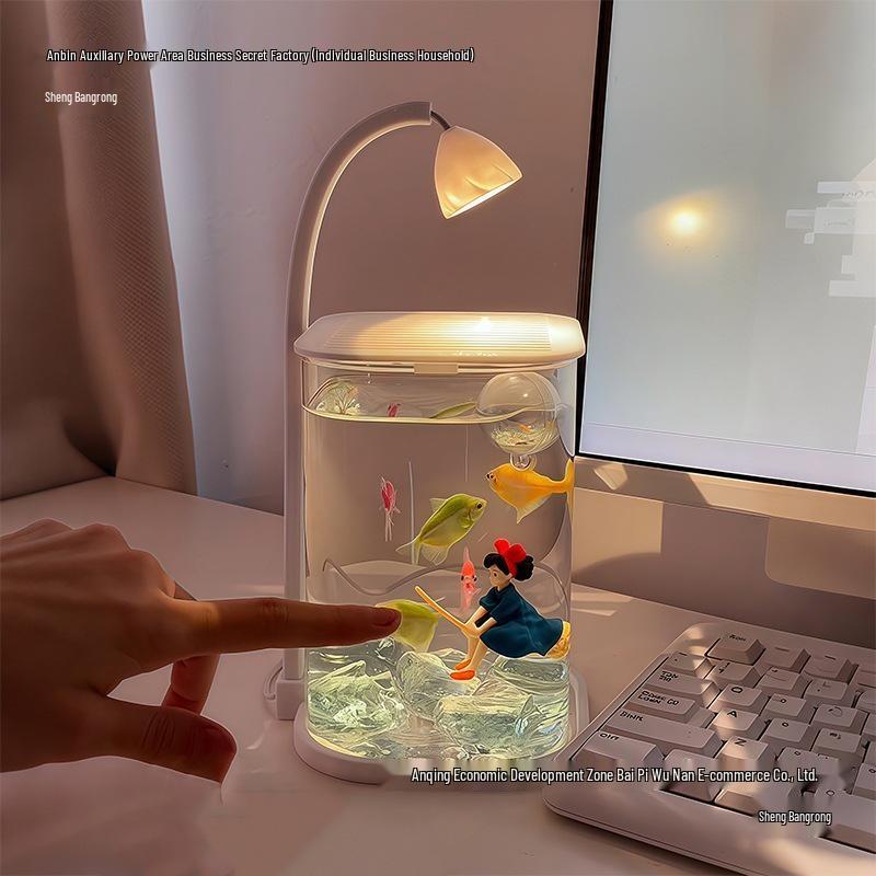 Lazy Fish Tank Desktop Ornament - Betta Fish Landscaping Gift for Valentine’s Day