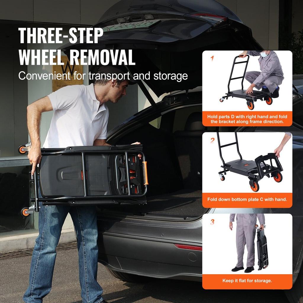 Aluminum Hand Truck, 2 in 1, 300 lbs Load Capacity, Heavy Duty Industrial Convertible Folding Hand Truck and Dolly, Utility Cart Converts from Hand