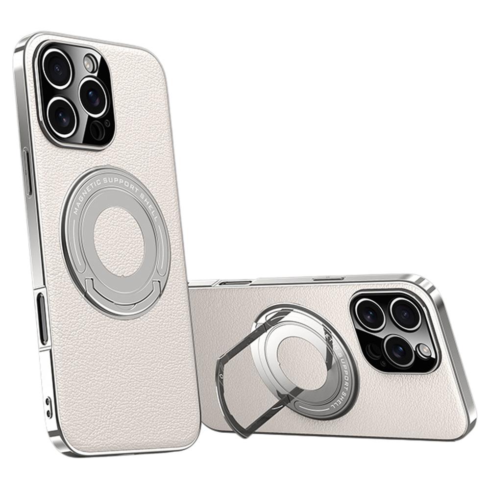 For iPhone 16 Pro Case Compatible with MagSafe Leather TPU Back Cover with Hidden Kickstand