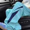 Летние спортивные повседневные брюки в стиле колор-блок с дофаминовыми цветами для мужчин - Корейский стиль, свободные, быстросохнущие, американские прямые брюки-парашюты для студентов
