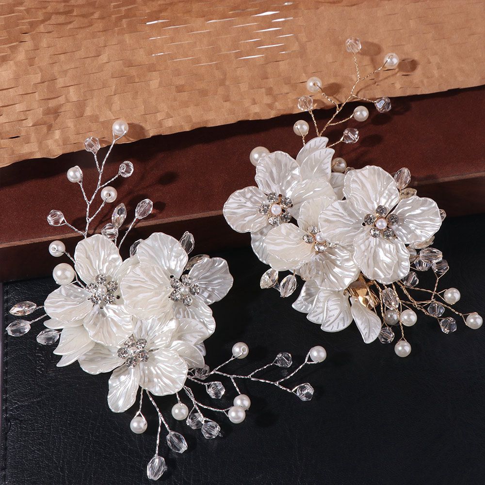 Crystal Pearl Flower Bridal Headwear Handmade Wedding Hairpin New Bride Headdress Hair Jewelry