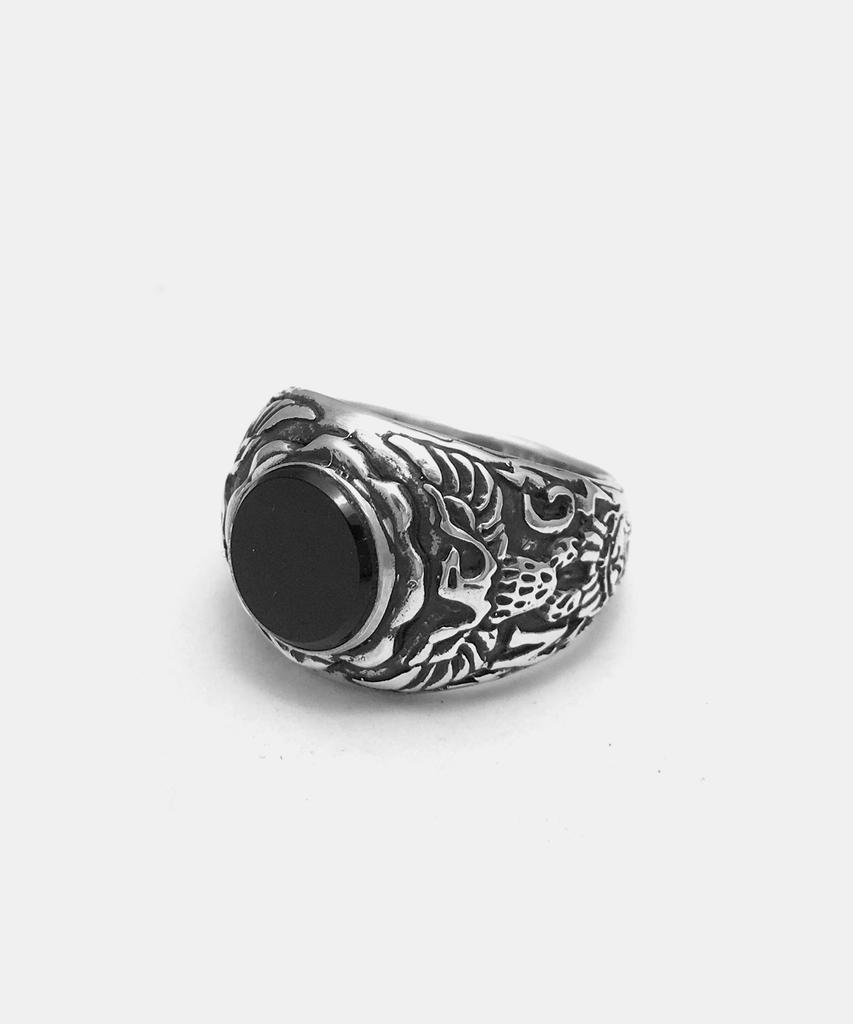 Sheen666 Onyx Eagle Crest Silver Ring (Type A)