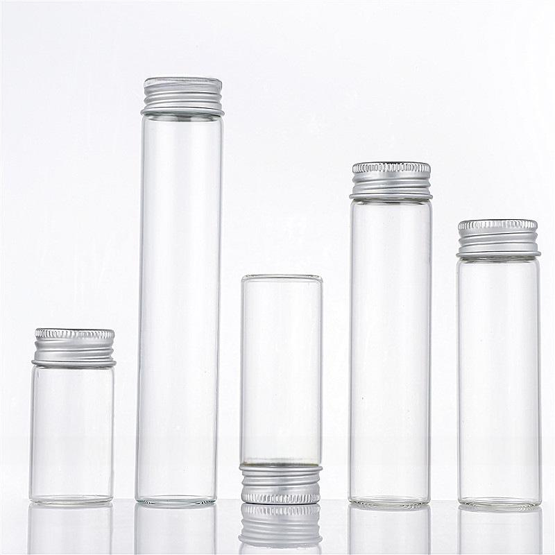 Бутылка из прозрачного стекла с кордицепсом 30 мм с серебряной винтовой крышкой