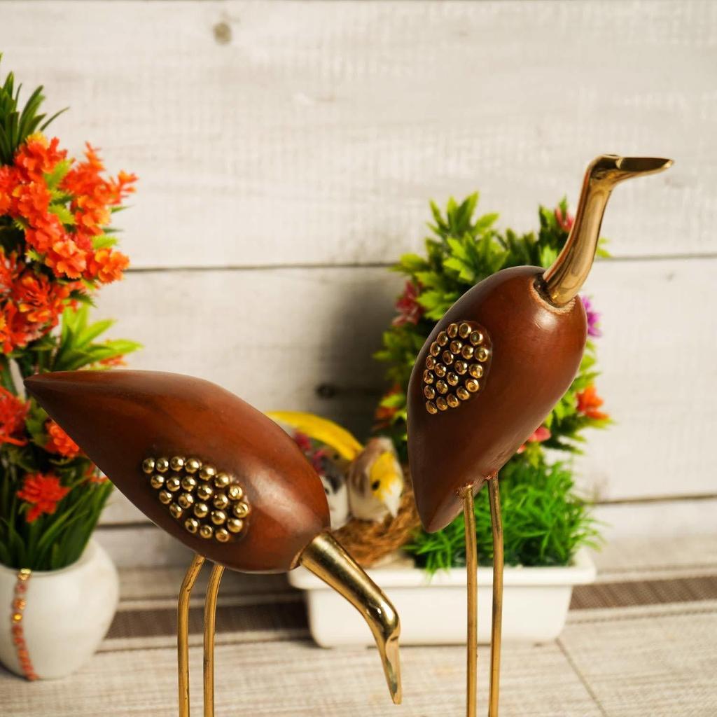 Naayaab Craft Wooden and Brass Saras antique Decorative Showpiece, Home Decor Gift Items Decorative Showpiece - 29 cm (Wood, Brass, Brown)