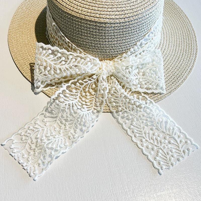 Летняя пляжная соломенная шляпа для женщин с кружевным бантом и широкими полями для защиты от солнца, для путешествий, отпуска, солнцезащитная кепка