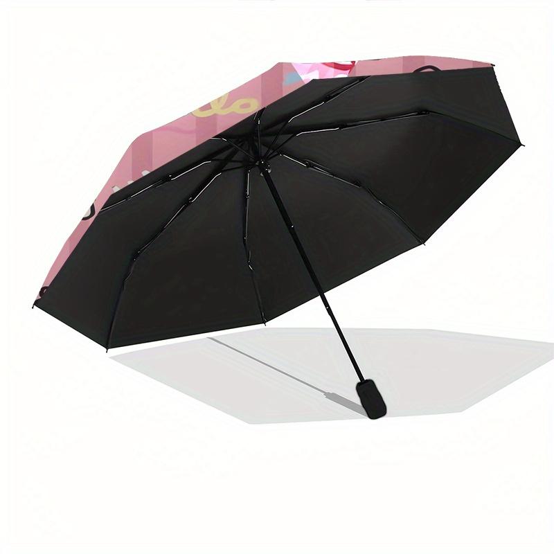 Hello Kitty,Pink Background Automatic Folding Umbrella-Simple 8-Rib Design, Bright Cartoon Pattern, Durable Iron Frame, Suitable For Travel,