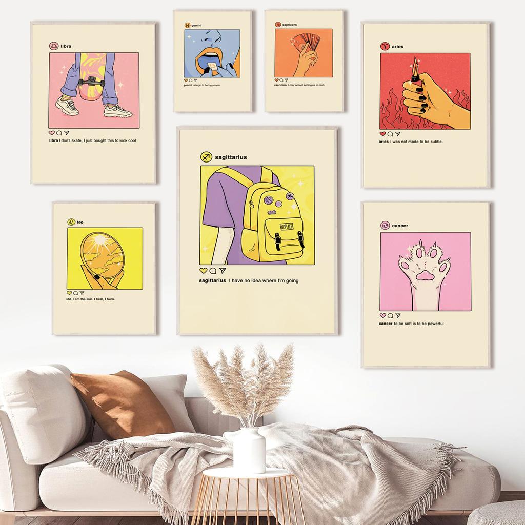 Taurus Leo Virgo Scorpio Aries Zodiac Astrology Nordic Poster Wall Art Print Canvas Painting Wall Pictures For Living Room Decor