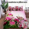 3-Piece Luxurious Pink Rose Butterfly Digital Print Duvet Cover Set - Ultra Soft, Comfortable, and Vibrant Design for Bedroom