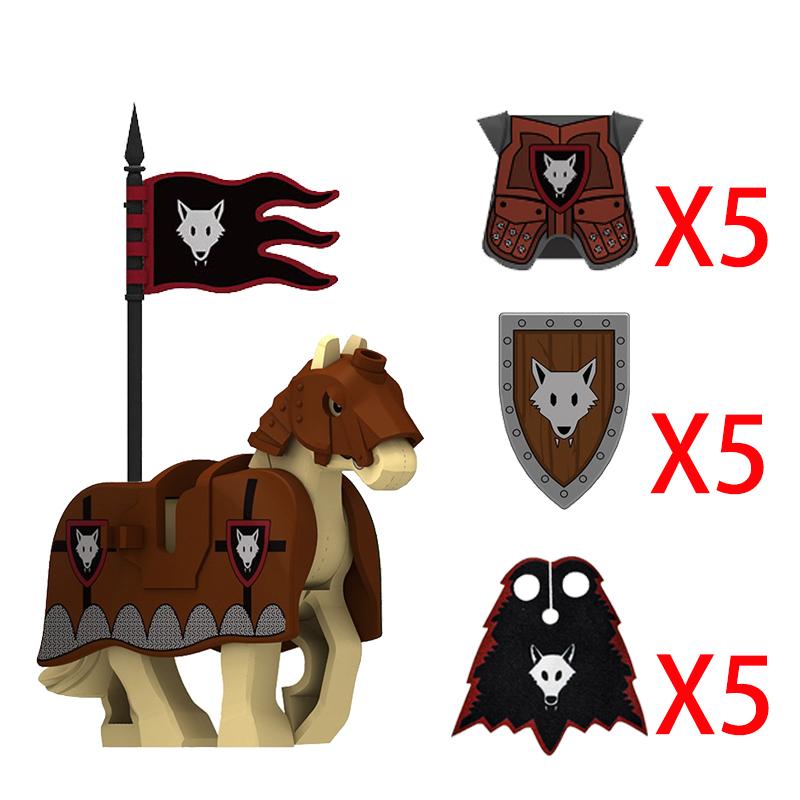 Medieval Castle Green Dragon Knight Building Blocks Figure Accessory Shield Vest Warhorse Cape Orc Flag Mount Wolf Toy Gift D123