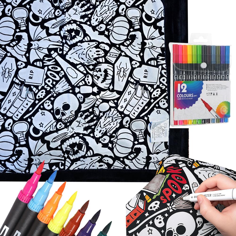 Раскрашиваемое DIY washable одеяло с 12 цветными маркерами, творческое искусство, индивидуально окрашенная ткань с цветами, одеяла для взрослых, для релаксации