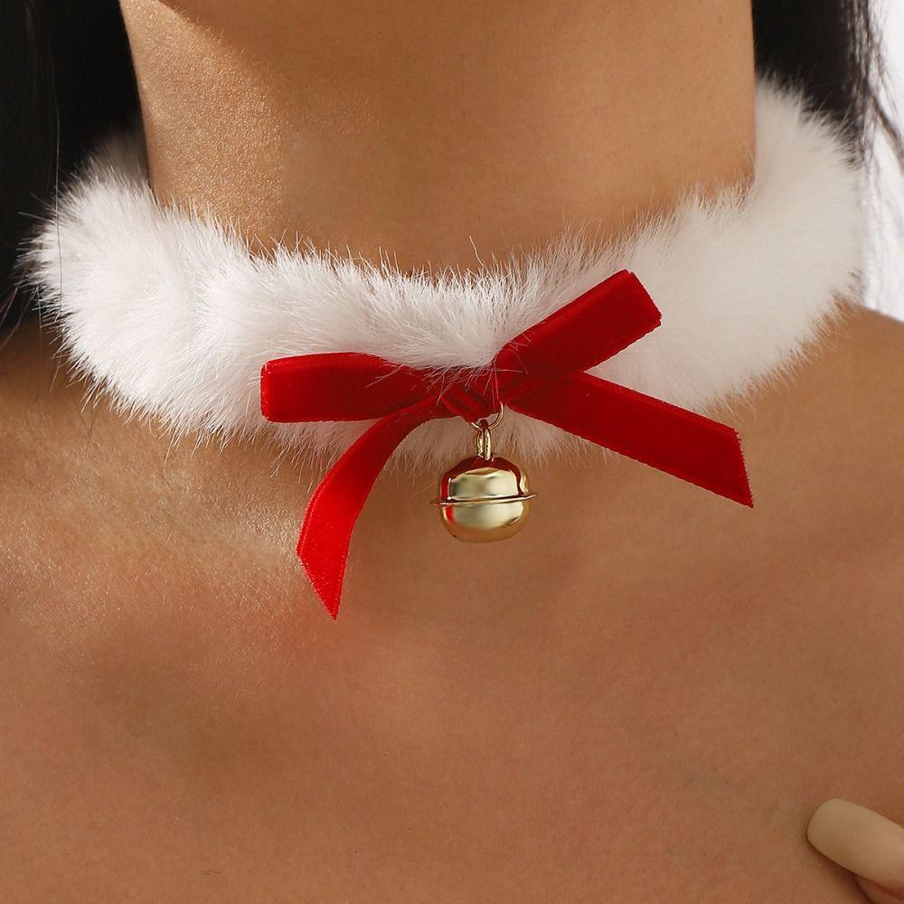 Hairball Bow Pendant Necklace Sweet Xmas Clavicle Chain Christmas Plush Choker Jewelry Accessories