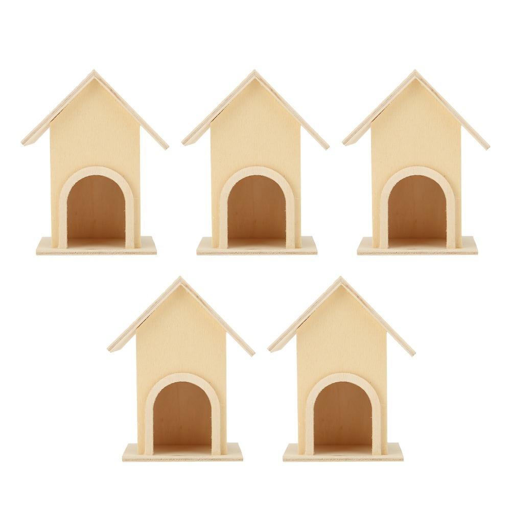 5Pcs Wood Wooden Birdhouse Unpainted Surface Bird Cage Craft Unique Garden Ornament Small Birds