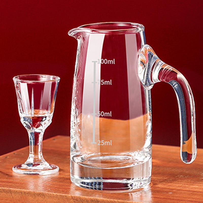 4oz European Whiskey Dispenser Baijiu Glass Pot with Handle Scale Transparent 100ml Household Vodka Cocktail Drinking Glasses 5