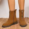 Замшевые ботинки женские короткие ботинки 2025 новая осень и зима толстый каблук тонкие ботинки черные ботинки на боковой молнии большой размер средний каблук