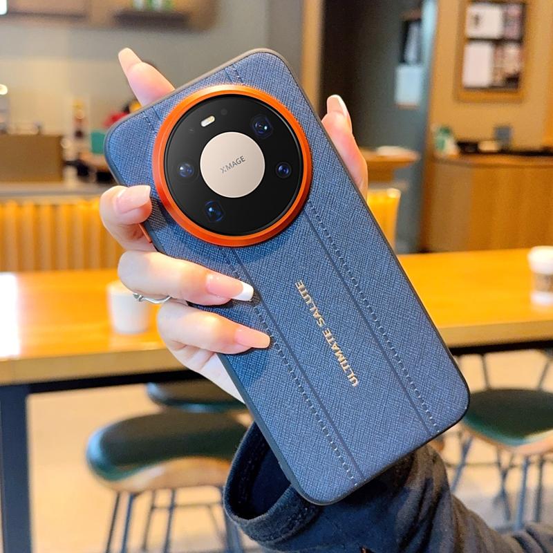 Luxury Suture Pattern Matte PU Leather Metal Lens Back Case for Huawei Mate 80 Pro Max / 60 70 80 Pro / Pro+ Shockproof Cover