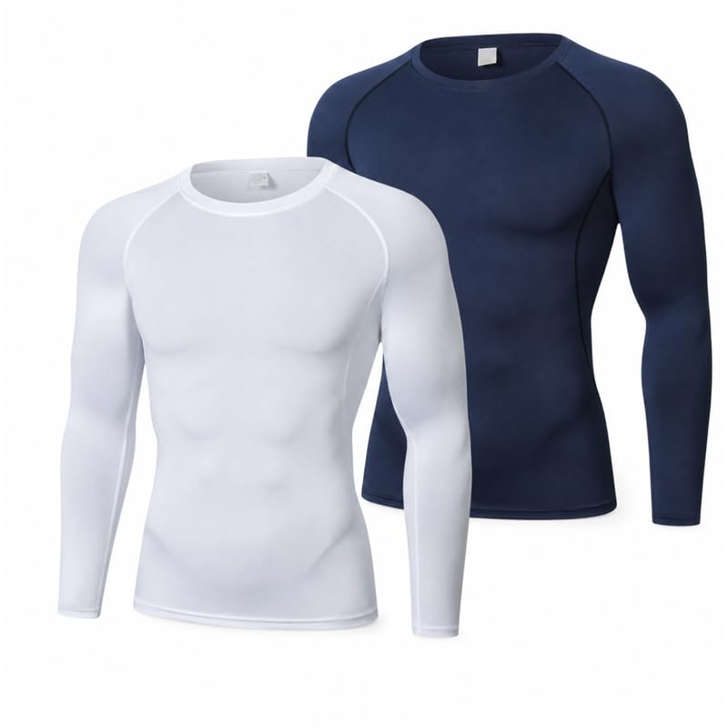 Men's Long Sleeve Compression Shirts Quick Dry Stretchy Gym Workout Athletic Tops
