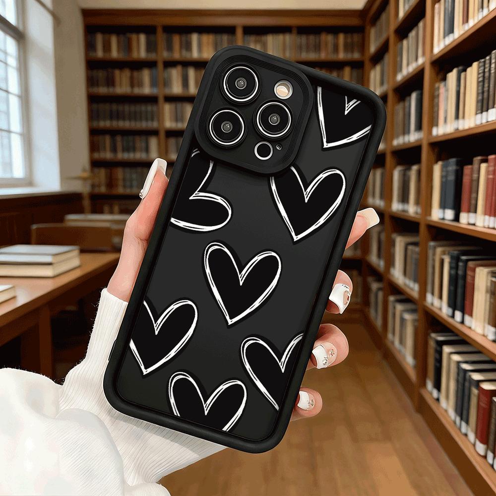 Черное сердце мазком кисти Мягкий ТПУ чехол для телефона для iPhone 17 16 15 14 13 12 11 Pro Max Plus Ударопрочный Противоскользящий чехол
