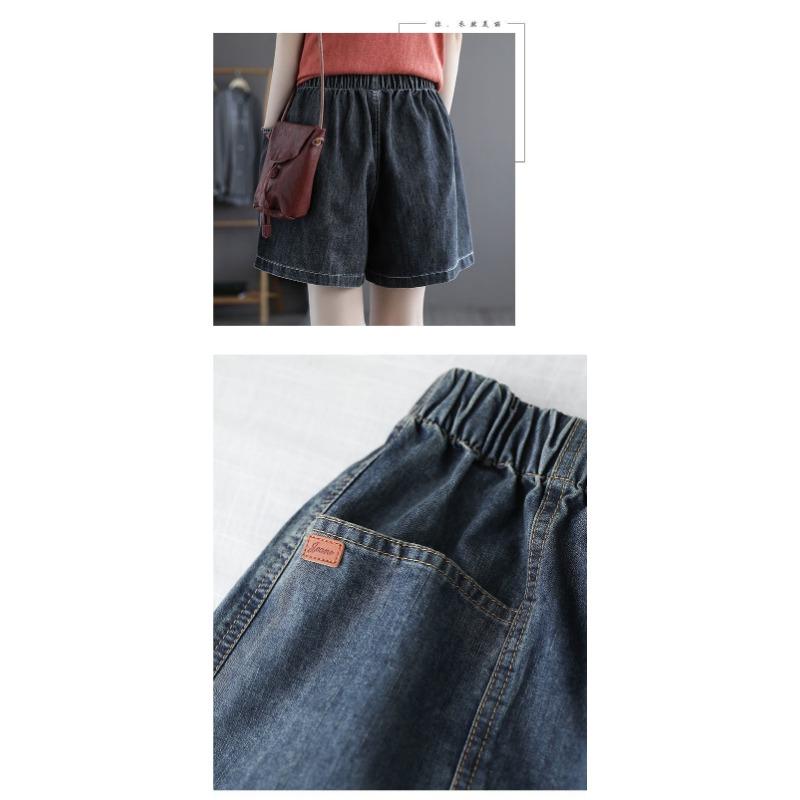 Летние джинсовые шорты женские большие карманы свободный вид утягивающие шорты возраст 100 широкие штанины эластичный пояс