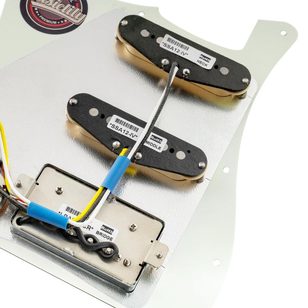 Musiclily Pro HSS ST Pickguard with Artec Alnico 5 Pickup Set for Strat Electric Aged White Pre-wired Guitar, 3-Piece