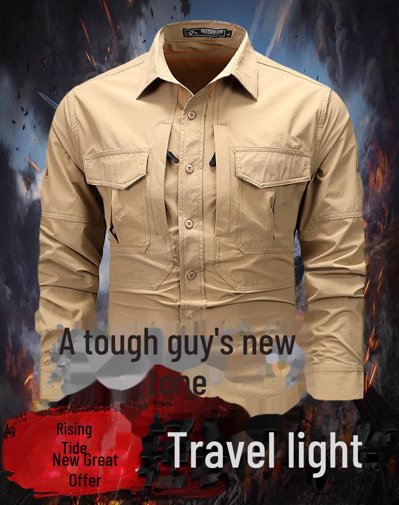 2024 Новый мужской быстросохнущий военный костюм с несколькими карманами - рубашка с длинными рукавами, не требующая глажки, для весны/осени