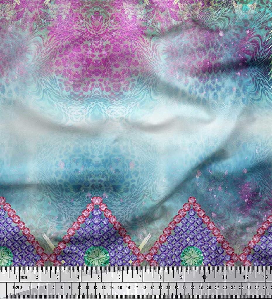 Soimoi Japan Crepe Satin Fabric Floral & Panel Print Sewing Fabric metre 42 Inch