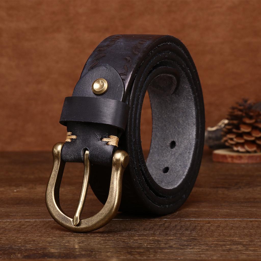Новый ретро-стираемый очень толстый кожаный ремень мужской с медной пряжкой повседневный ремень мужской