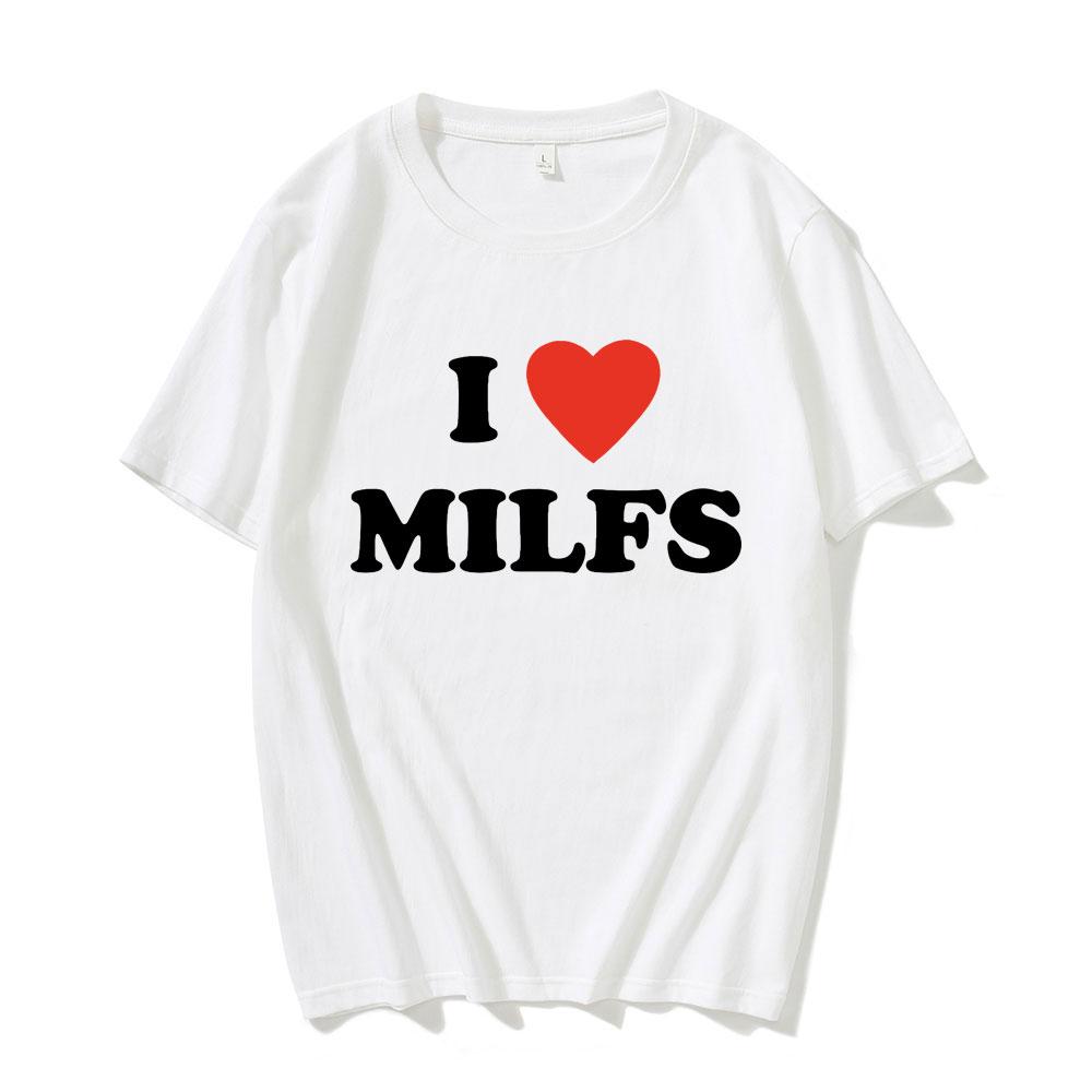 Модные Унисекс Футболки с Принтом I Love MILFS I Heart Hot Moms Мужские Женские Оверсайз Повседневная Футболка Харадзюку Футболка Стритвир