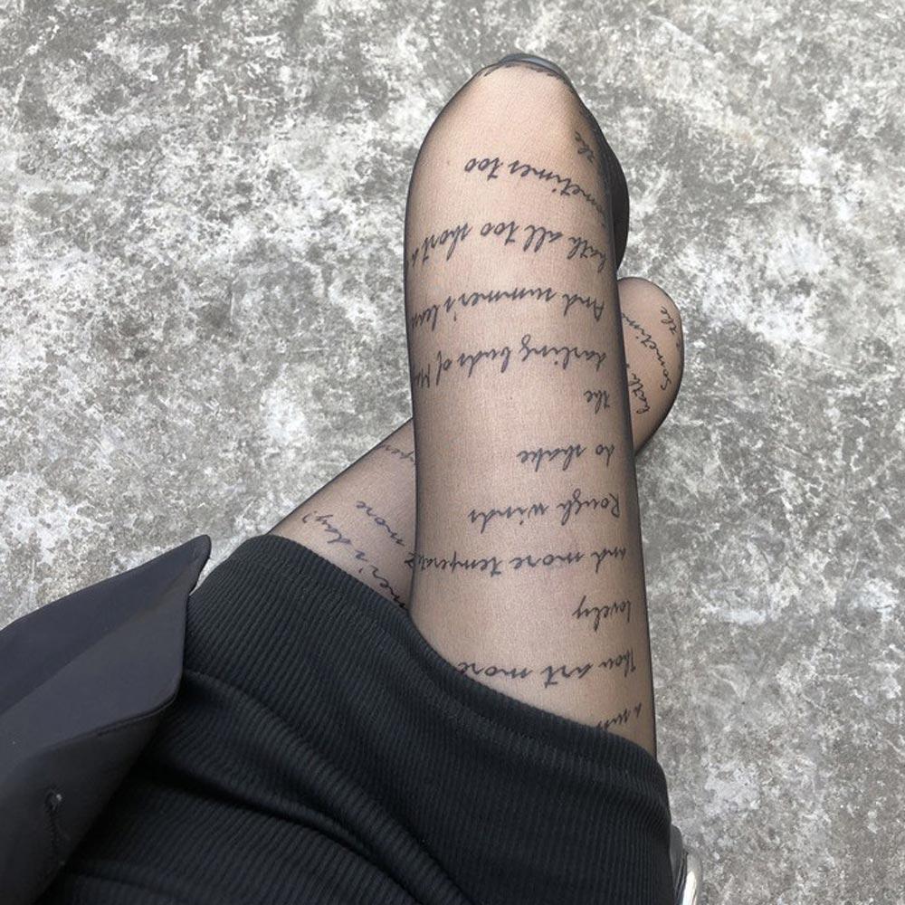 Женские чулки с принтом, вечерние готические колготки с надписями, нейлоновые тонкие колготки с татуировкой, офисное сексуальное женское белье в стиле Лолиты