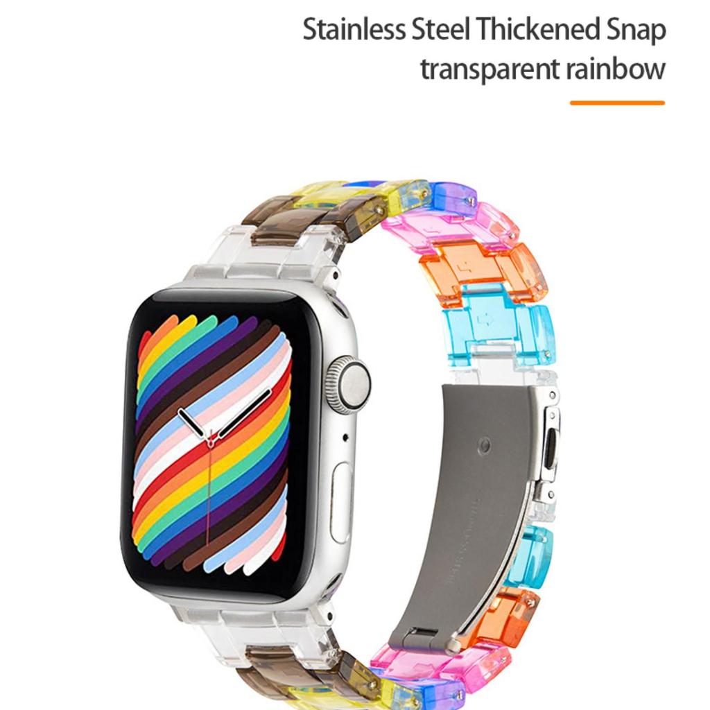 Resin Rainbow Transparent For Apple Watch Band 44mm 45mm 38 40mm 42 41mm 49mm 44 45 Strap Bracele iWatch Series 8 7 6 SE 5 4 3 2 Band